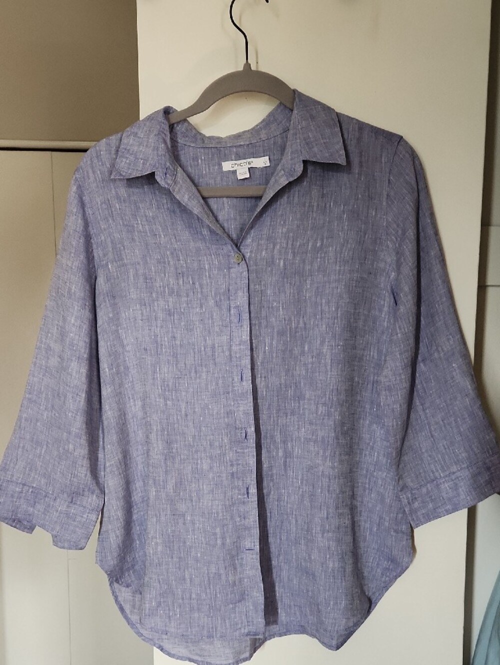 Chico's chambray button-front top - light blue Sz 8